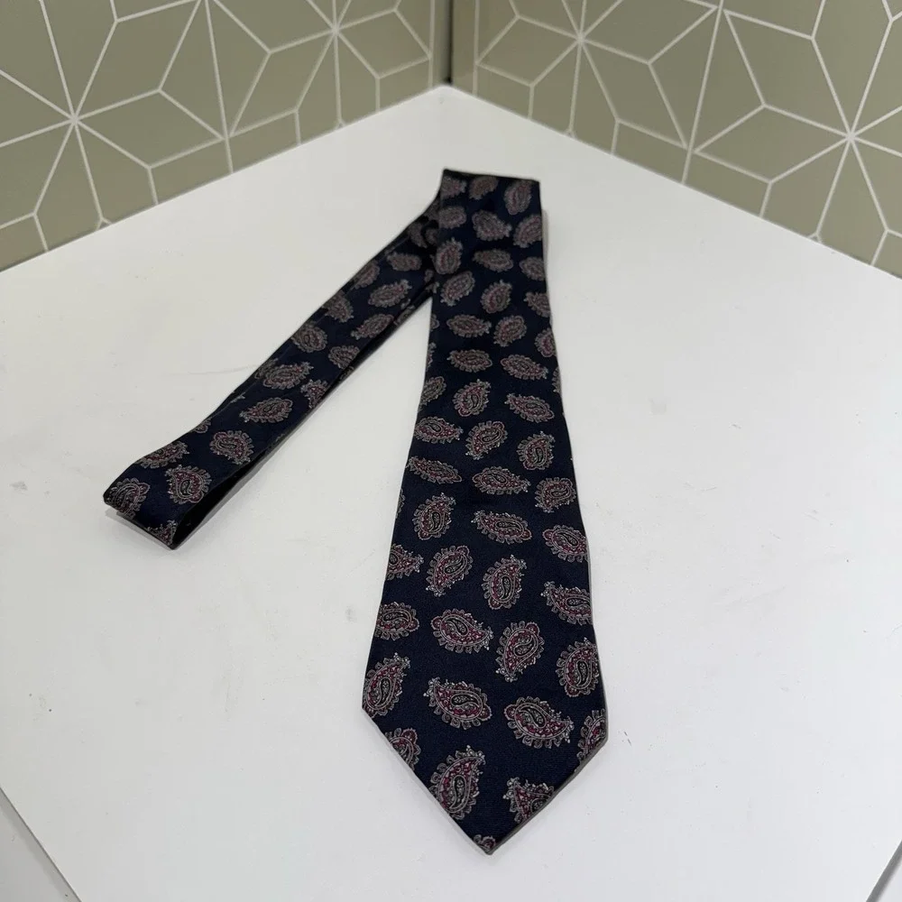 Christian Dior Monsieur Mens Necktie Tie Blue‎ Geometric Polyester